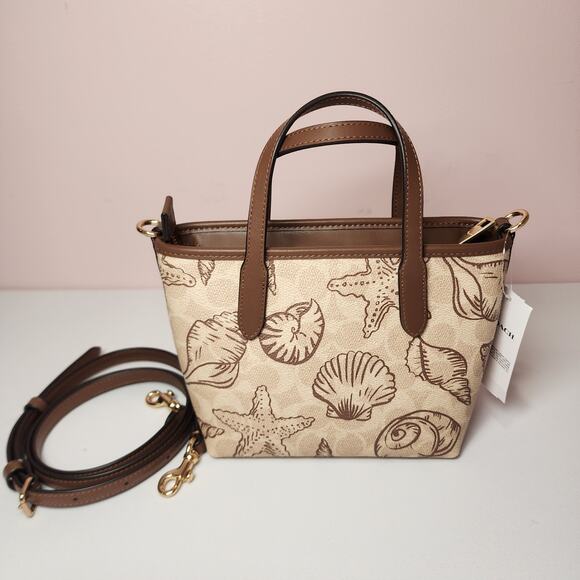 NWT Coach CBM65 City Mini Tote Bag Signature Canvas With Shell Print Gold/Sand - Picture 1 of 7